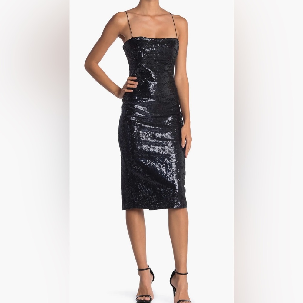 Likely Reese Sequin Midi Dress, size 2, midnight navy.